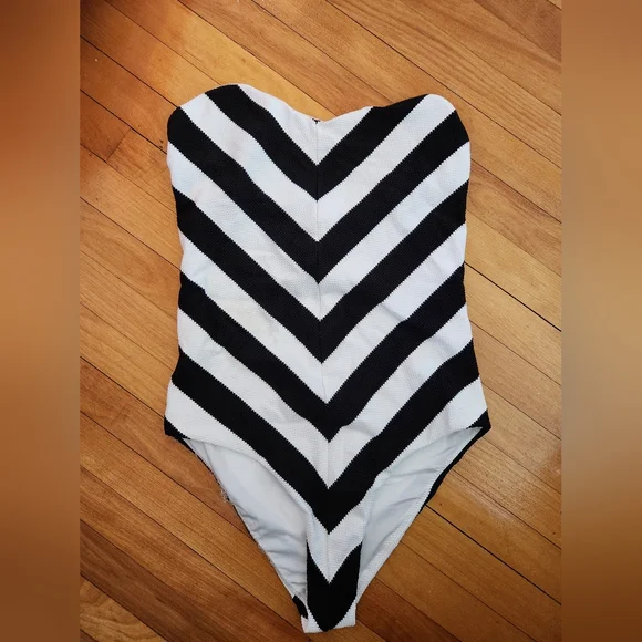Zara X Barbie The Movie Black and White Chevron Bathing Suit - Picture 3 of 6